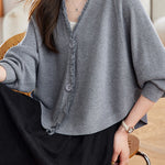 Casual Batwing Sleeve Fringed Knit Cardigan - liwisi