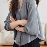 Casual Batwing Sleeve Fringed Knit Cardigan - liwisi