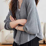 Casual Batwing Sleeve Fringed Knit Cardigan - liwisi