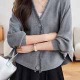 Casual Batwing Sleeve Fringed Knit Cardigan - liwisi