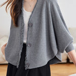 Casual Batwing Sleeve Fringed Knit Cardigan - liwisi