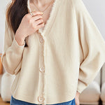 Casual Batwing Sleeve Fringed Knit Cardigan - liwisi