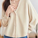 Casual Batwing Sleeve Fringed Knit Cardigan - liwisi