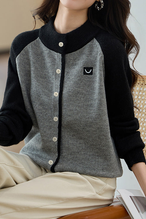 Casual Commuter Color Block Patchwork Knit Cardigan - liwisi