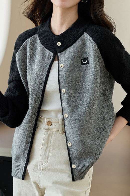 Casual Commuter Color Block Patchwork Knit Cardigan - liwisi