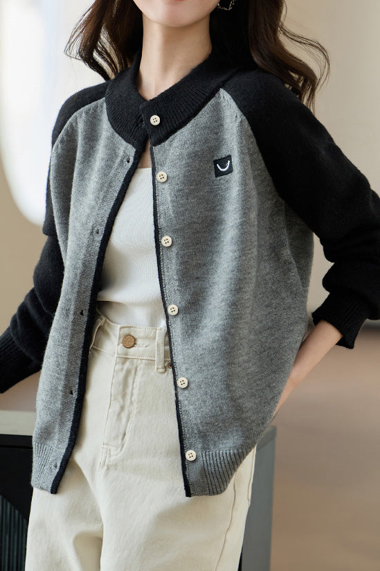 Casual Commuter Color Block Patchwork Knit Cardigan - liwisi
