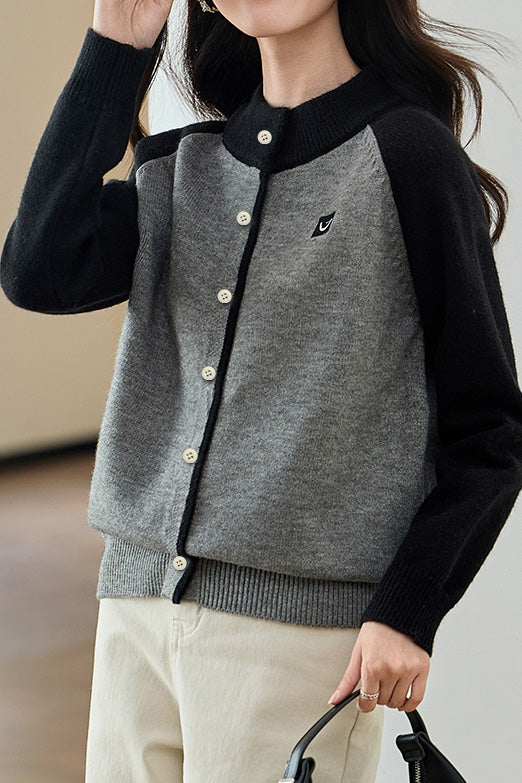 Casual Commuter Color Block Patchwork Knit Cardigan - liwisi