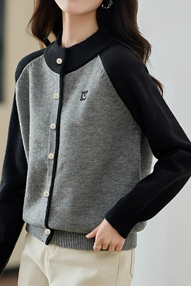 Casual Commuter Color Block Patchwork Knit Cardigan - liwisi