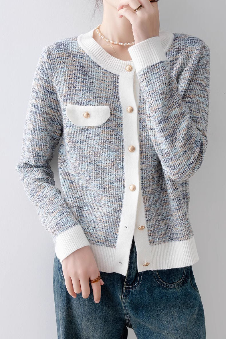 Elegant Color-Block Knitted Cardigan - liwisi