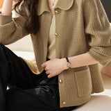 Casual Commuting Plaid Textured Lapel Coat - liwisi