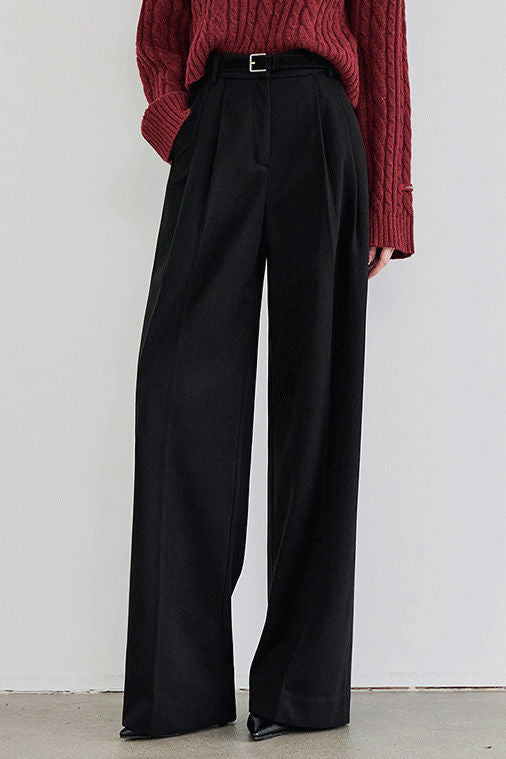 Simple High-Waisted Wide-Leg Tailored Trousers - liwisi