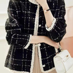 Elegant Single-Breasted Plaid Woolen Coat - liwisi