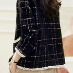 Elegant Single-Breasted Plaid Woolen Coat - liwisi