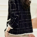 Elegant Single-Breasted Plaid Woolen Coat - liwisi