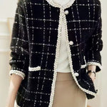 Elegant Single-Breasted Plaid Woolen Coat - liwisi