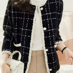 Elegant Single-Breasted Plaid Woolen Coat - liwisi