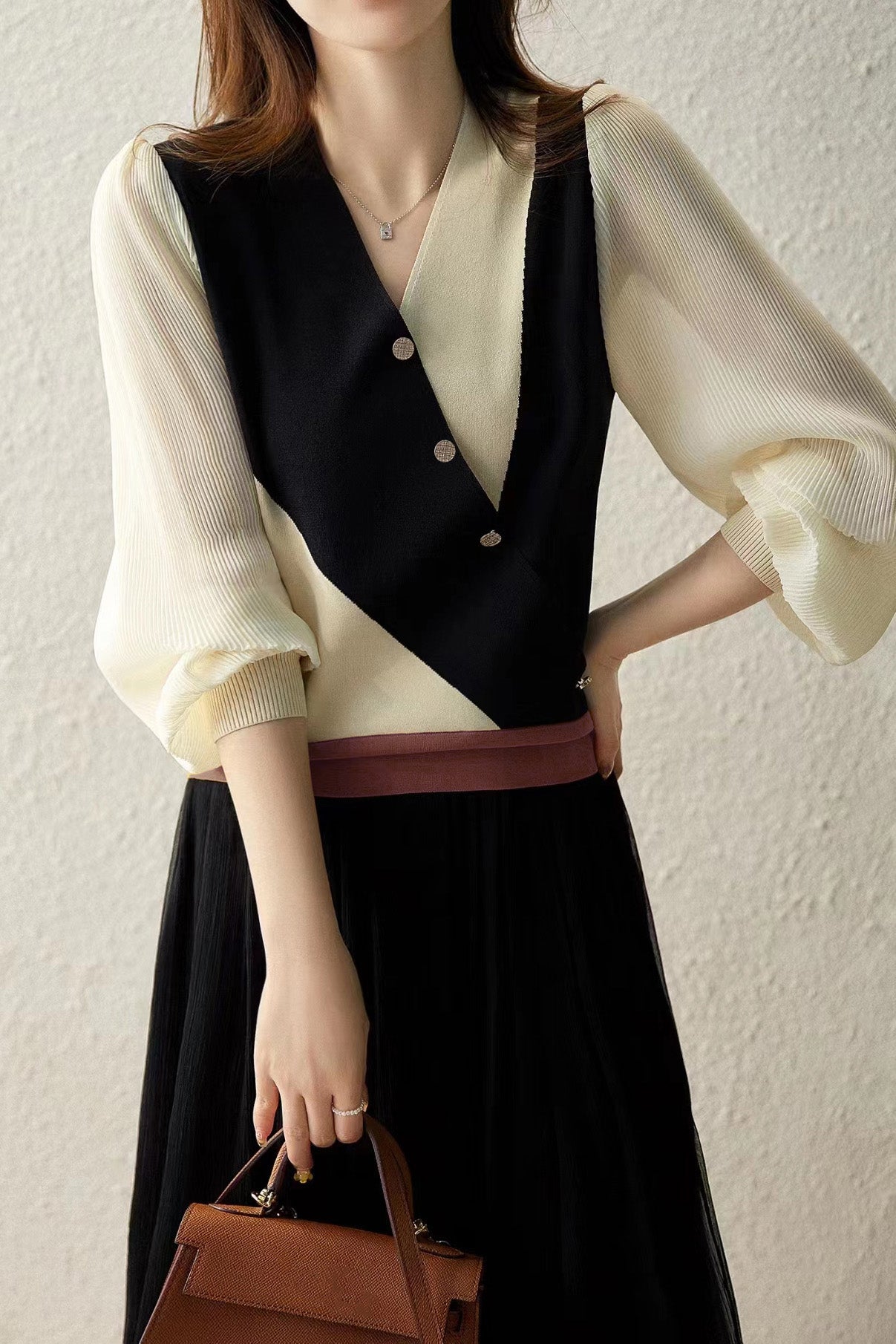 Casual Workwear Versatile Color-Block Knit Sweater - liwisi