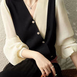 Casual Workwear Versatile Color-Block Knit Sweater - liwisi
