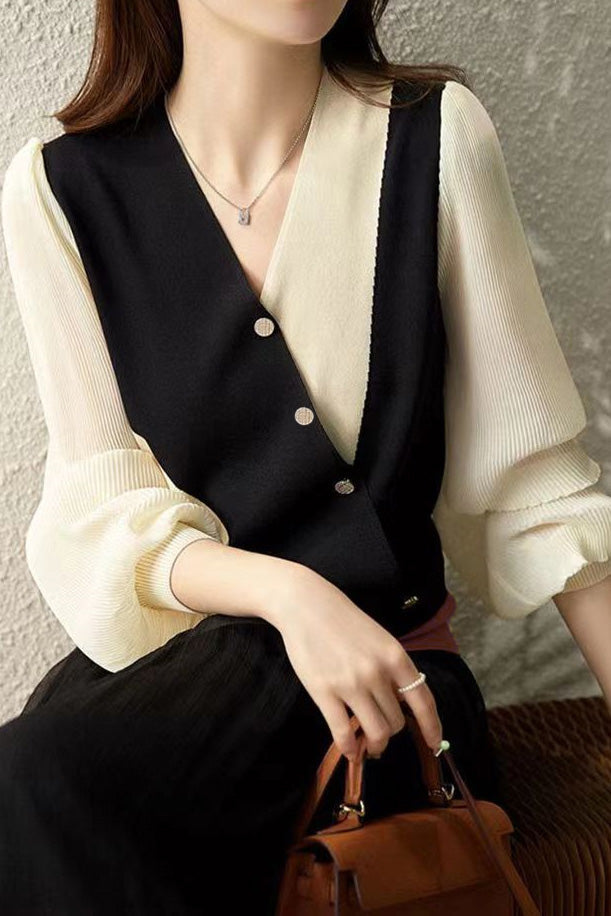 Casual Workwear Versatile Color-Block Knit Sweater - liwisi