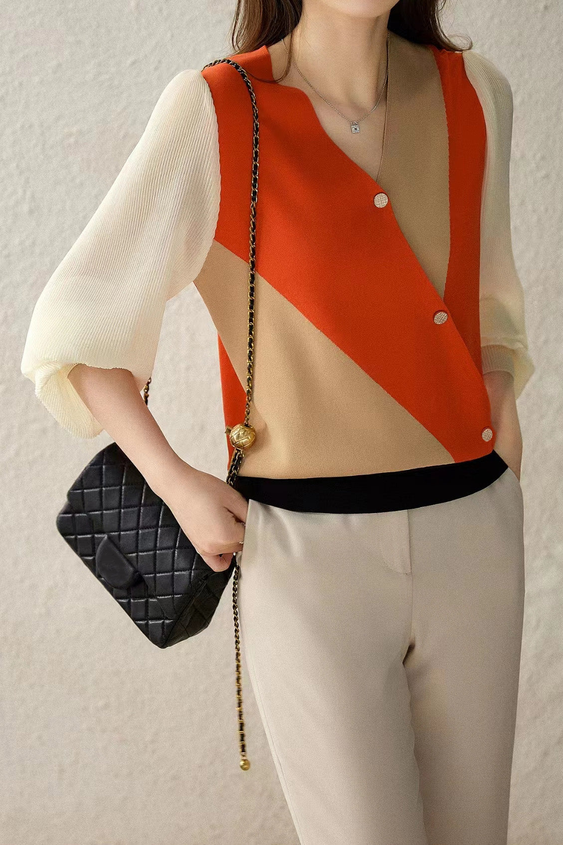 Casual Workwear Versatile Color-Block Knit Sweater - liwisi