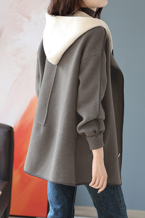 Casual Hooded Fake Two-Piece Double-Breasted Coat - liwisi