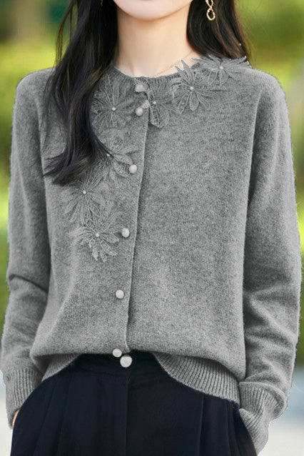 Exquisite Round Neck 3D Crochet Knit Cardigan - liwisi