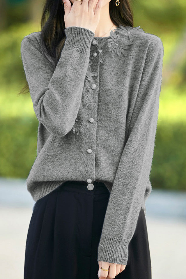 Exquisite Round Neck 3D Crochet Knit Cardigan - liwisi