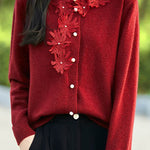 Exquisite Round Neck 3D Crochet Knit Cardigan - liwisi
