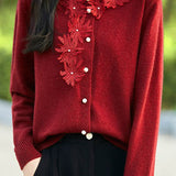 Exquisite Round Neck 3D Crochet Knit Cardigan - liwisi