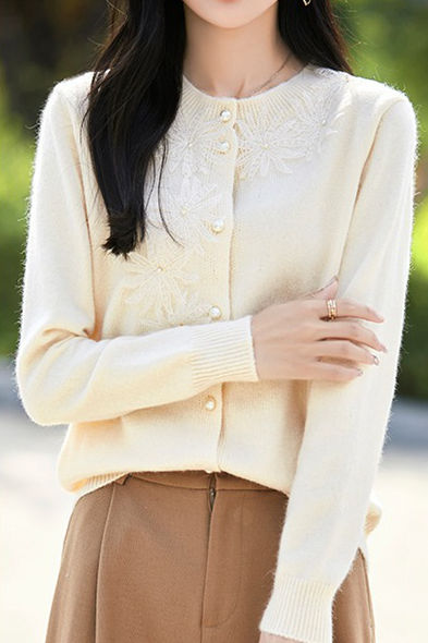 Exquisite Round Neck 3D Crochet Knit Cardigan - liwisi