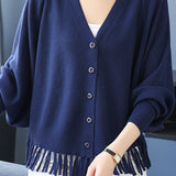 Casual Workwear Fringed Knit Cardigan - liwisi