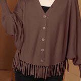 Casual Workwear Fringed Knit Cardigan - liwisi
