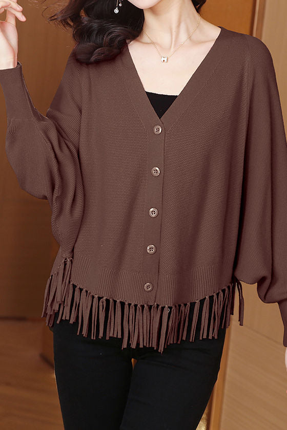 Casual Workwear Fringed Knit Cardigan - liwisi