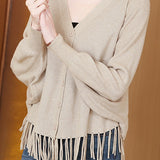 Casual Workwear Fringed Knit Cardigan - liwisi