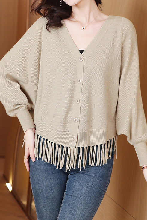 Casual Workwear Fringed Knit Cardigan - liwisi