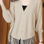 Casual Workwear Fringed Knit Cardigan - liwisi