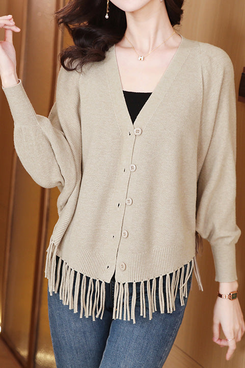 Casual Workwear Fringed Knit Cardigan - liwisi