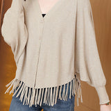 Casual Workwear Fringed Knit Cardigan - liwisi