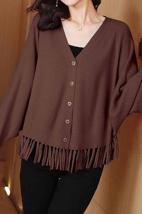 Casual Workwear Fringed Knit Cardigan - liwisi
