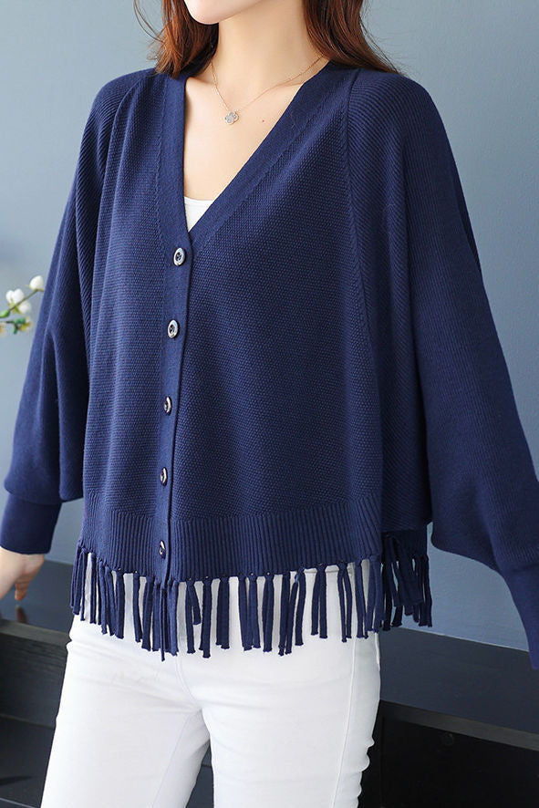 Casual Workwear Fringed Knit Cardigan - liwisi