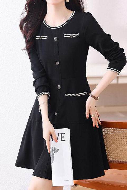 Casual Waist-Defined Long Sleeve Dress - liwisi