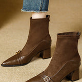 Vintage Brown Chunky Heeled Ankle Boots - liwisi