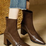 Vintage Brown Chunky Heeled Ankle Boots - liwisi