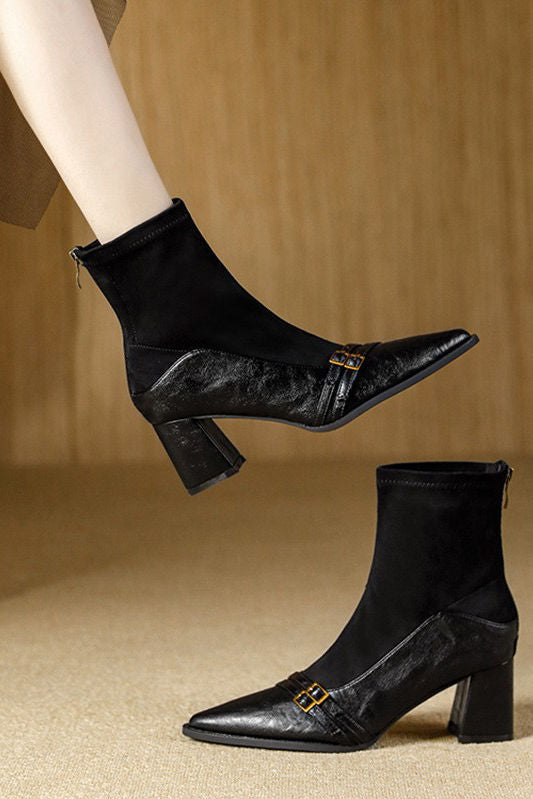 Vintage Brown Chunky Heeled Ankle Boots - liwisi