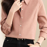 Brushed Velvet Solid Color Long Sleeve Shirt - liwisi