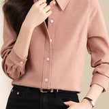 Brushed Velvet Solid Color Long Sleeve Shirt - liwisi