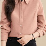 Brushed Velvet Solid Color Long Sleeve Shirt - liwisi