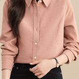 Brushed Velvet Solid Color Long Sleeve Shirt - liwisi
