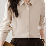 Brushed Velvet Solid Color Long Sleeve Shirt - liwisi