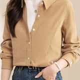 Brushed Velvet Solid Color Long Sleeve Shirt - liwisi
